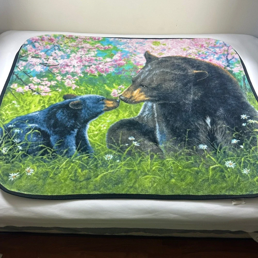 Abraham Hunter Bear Cub Mother Spring Blossom Fleece Blanket Throw‎